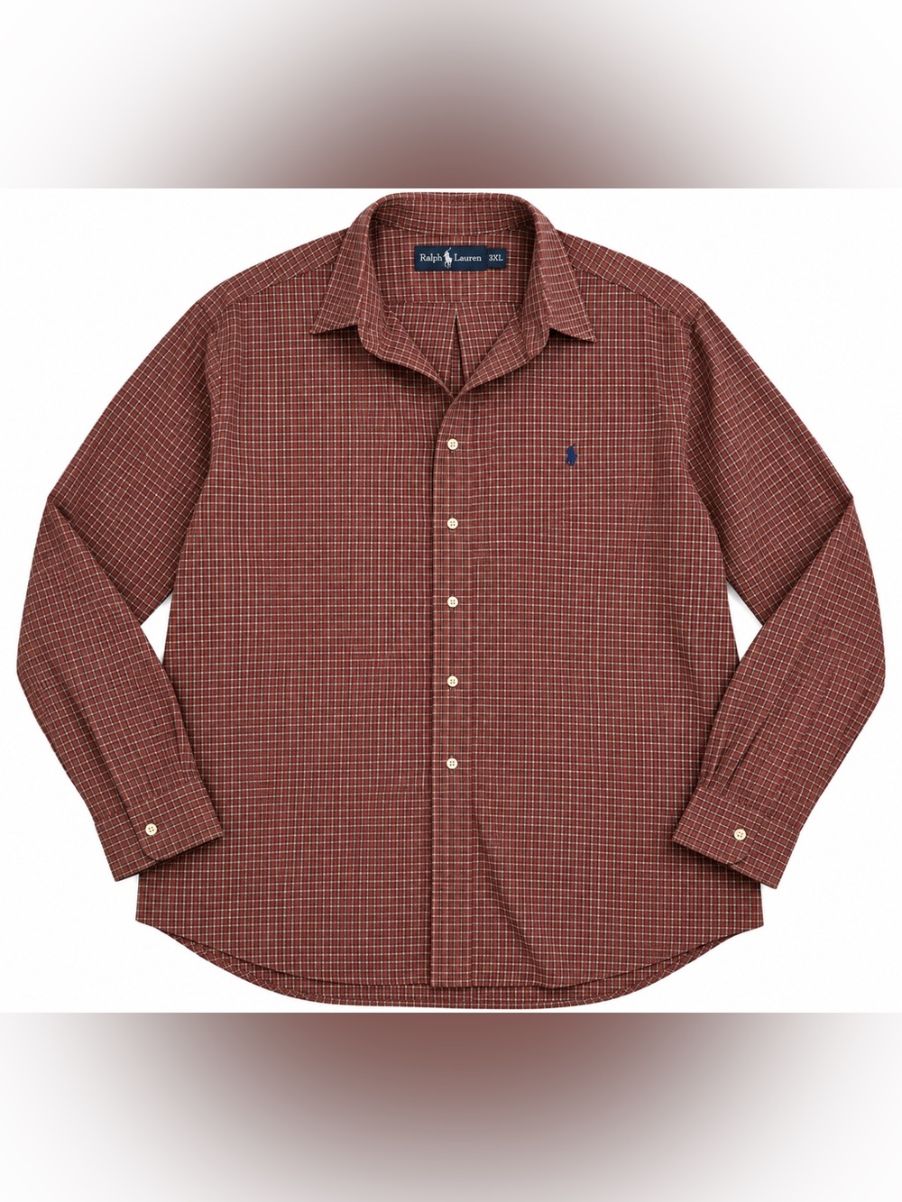 Ralph Lauren Men's Brick Red Micro-Plaid Button-Up Shirt
